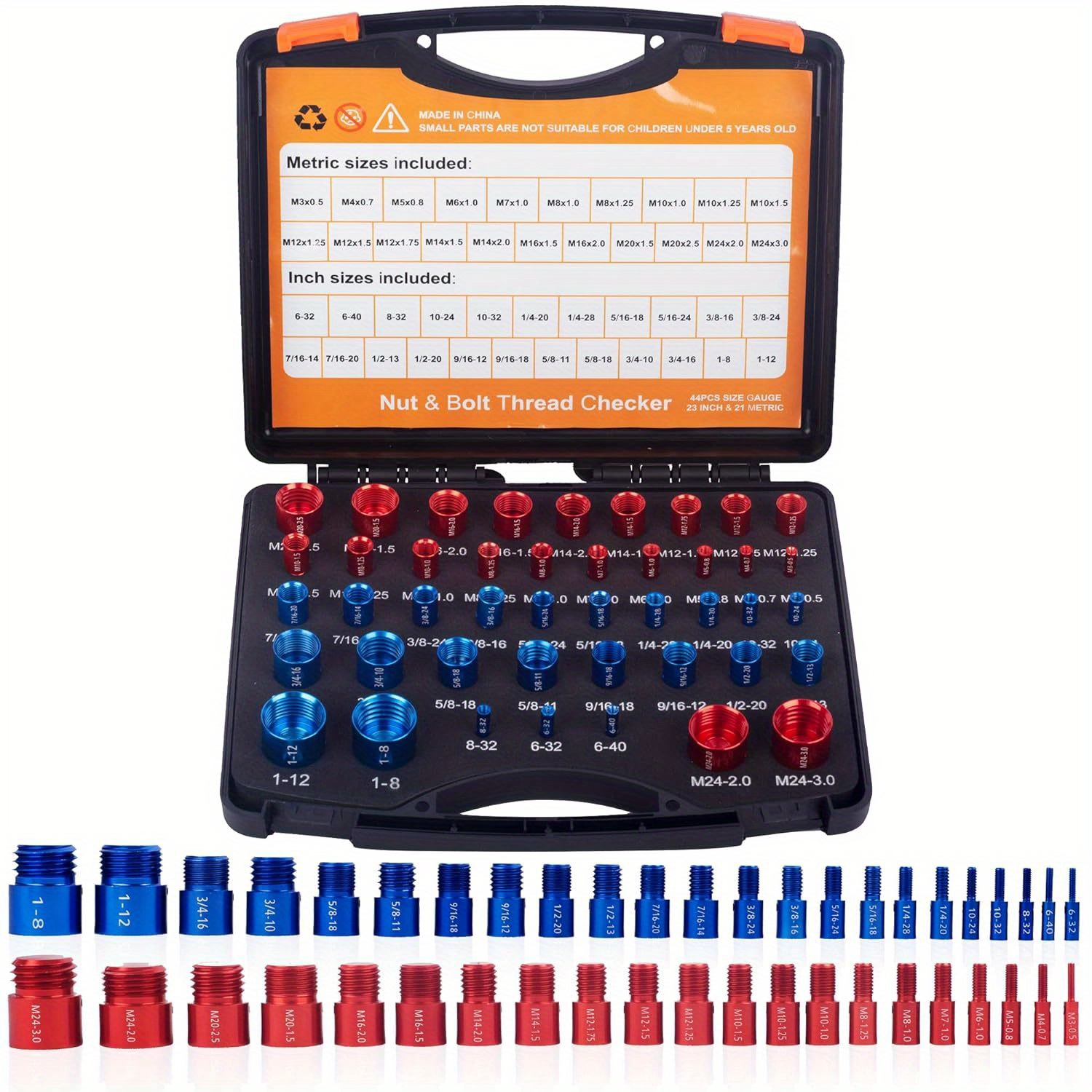 TEMU 44pcs Outil de Vérification de Filetage Écrous et Boulons - Boîte de Vérification de Filetage Utilitaire - Facile à Utiliser, Standard et