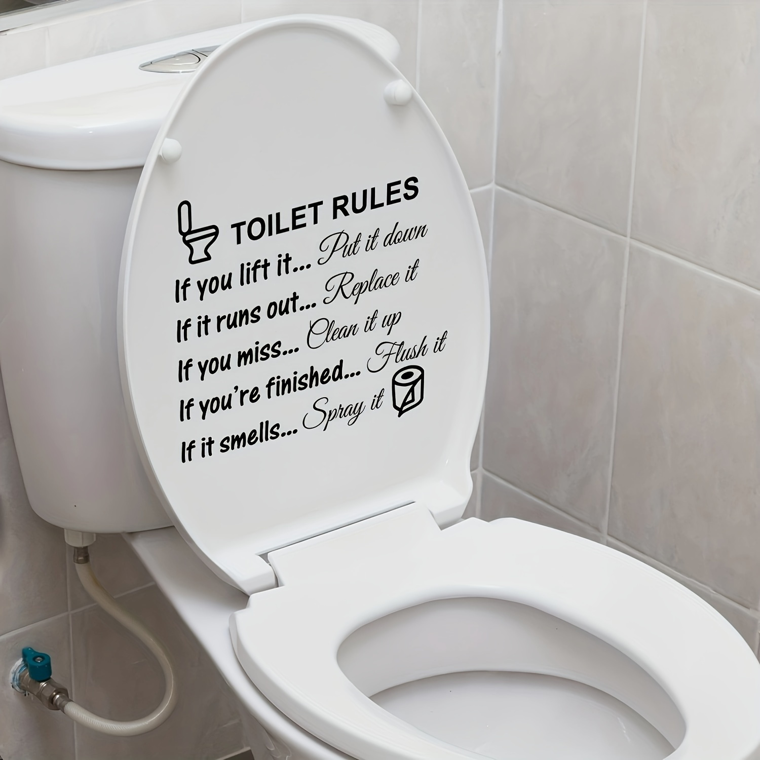 TEMU 1pc Toilet Stickers, Toilet Lid Decals, Vinyl Art Decals, Diy Home Decor, Toilet Rules Signs Designs