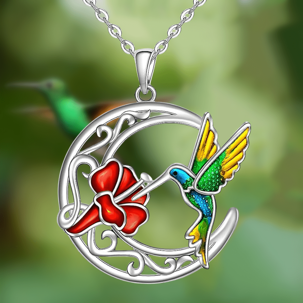 1pc creative moon hummingbird flower pendant necklace cute animal jewelry birthday party anniversary gift details 1