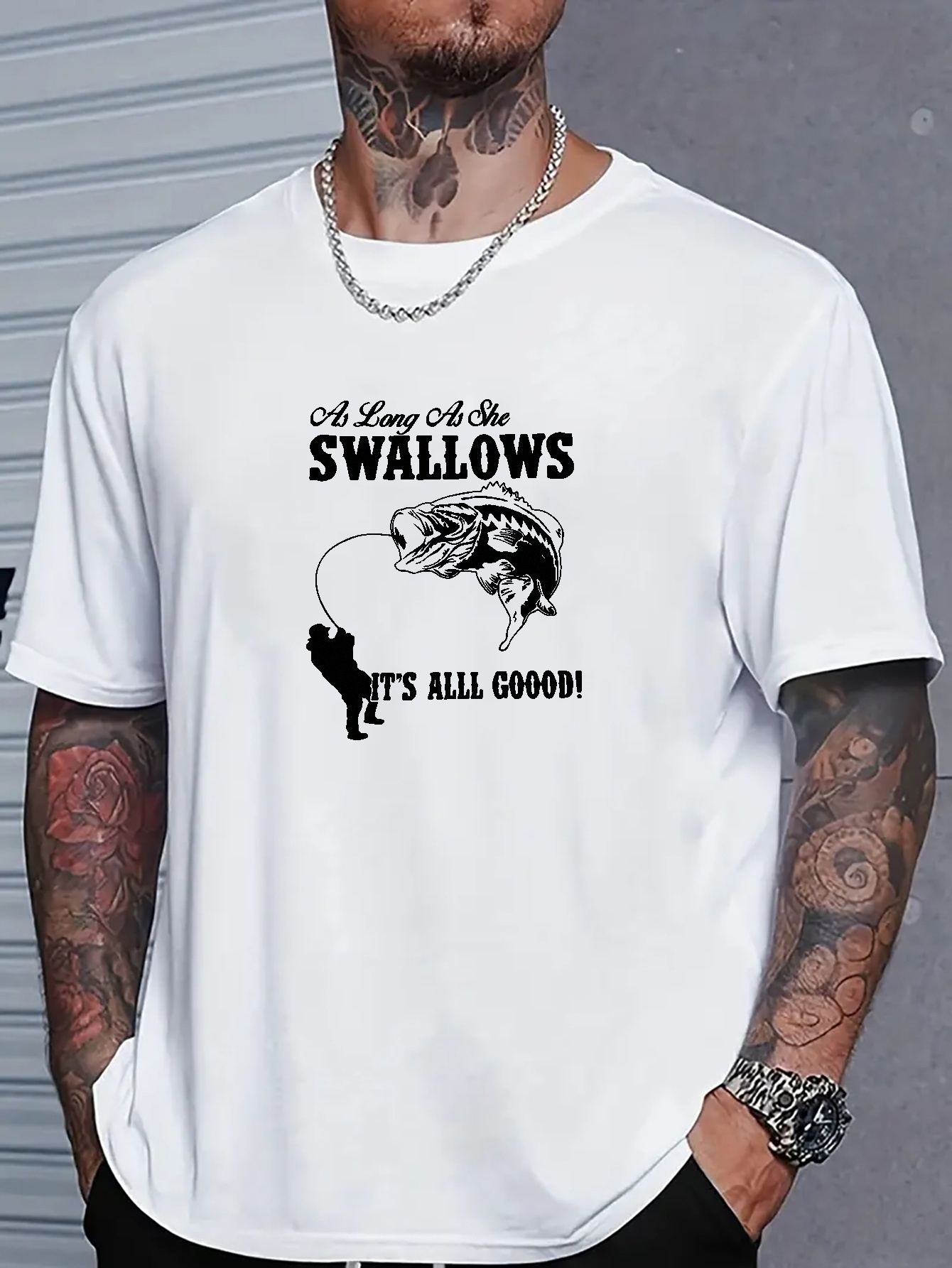  As Long As She Swallows It's All Good Funny Fishing Gift T-Shirt  : Clothing, Shoes & Jewelry