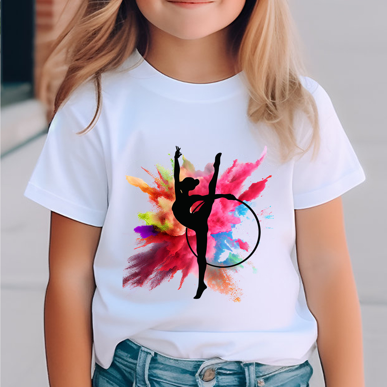 

Girl's Cartoon Dancer Pattern Shirt, Casual Breathable Comfy Short Sleeve Crew Neck Tee Top For City Walk Street Hanging Outdoor Activities