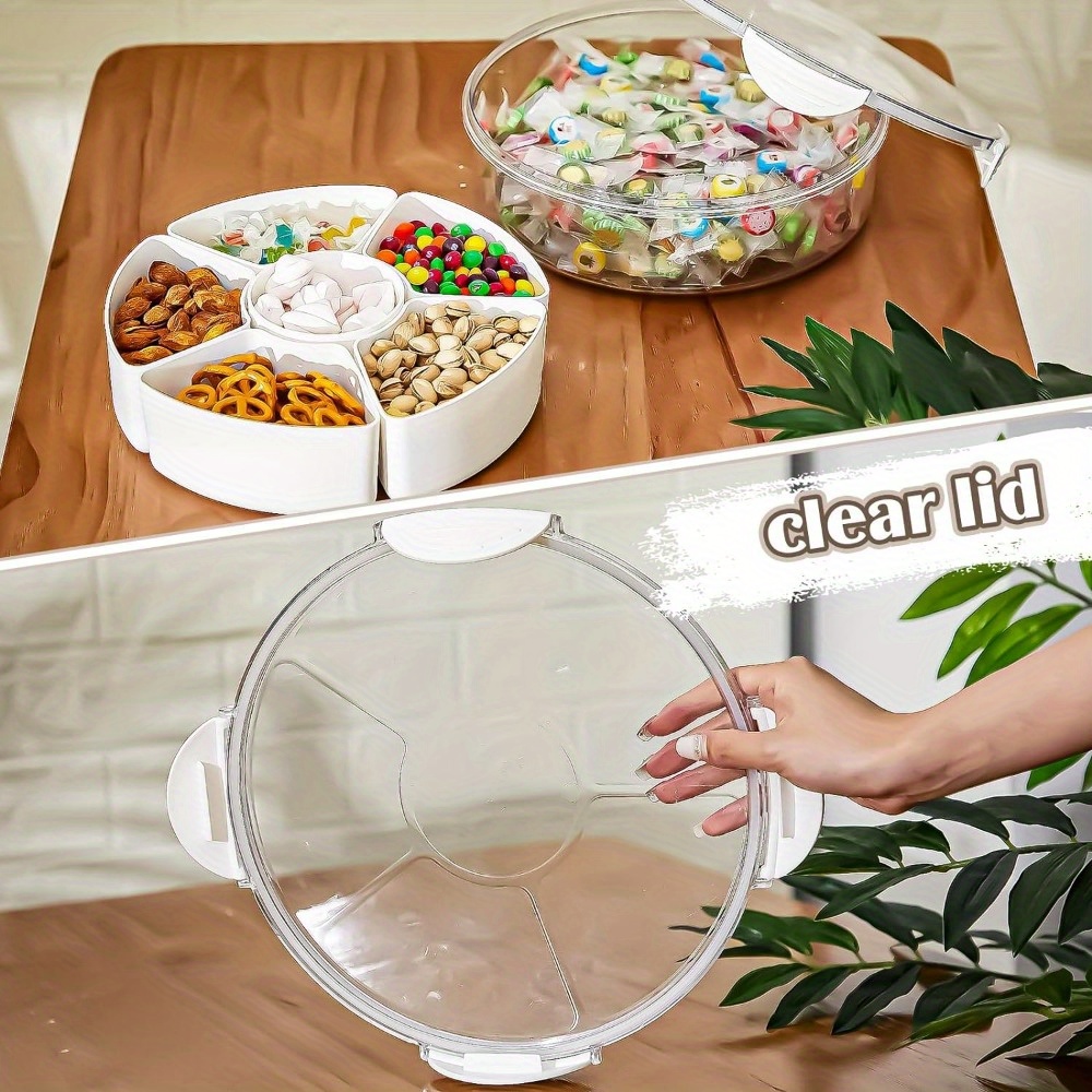 Candy and Nut Serving Container, Appetizer Tray with Lid, 6 Compartment  Round Plastic Food Storage Lunch