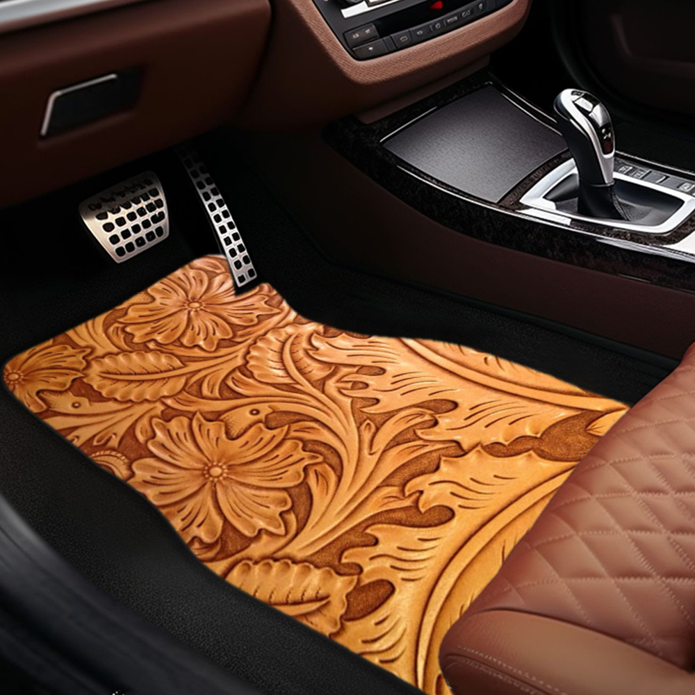 

1pc/2pcs/4pcs Emboss Flowers Pattern Car Floor Mats Automotive Floor Mats With Non Slip Front & Rear Mats Carpets All Weather Protection