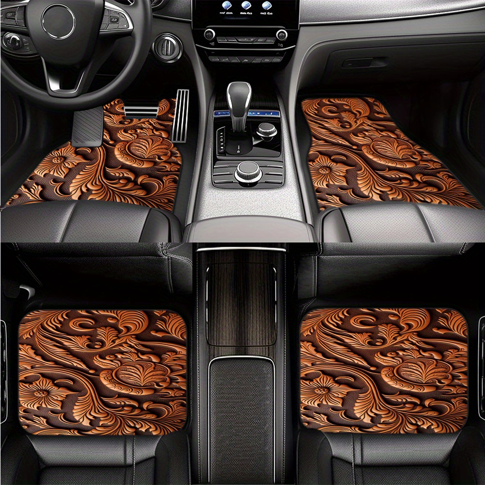 

1pc/2pcs/4pcs Classical Flowers Pattern Car Floor Mats Automotive Floor Mats With Non Slip Front & Rear Mats All Weather Protective Carpets