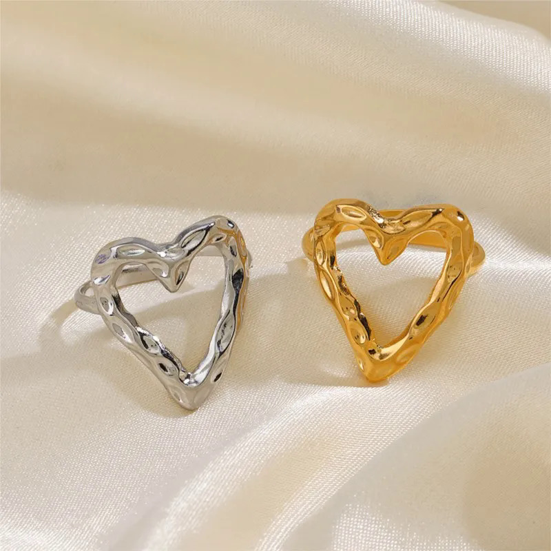 

1pc 316l Stainless Steel Irregular Hollow Heart Open Ring For Men, Personality Popular Ring Party Jewelry