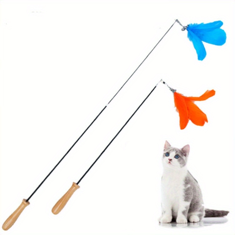 Funny Telescopic Feather Cat Teaser Stick Bell Wooden Handle - Temu United  Kingdom
