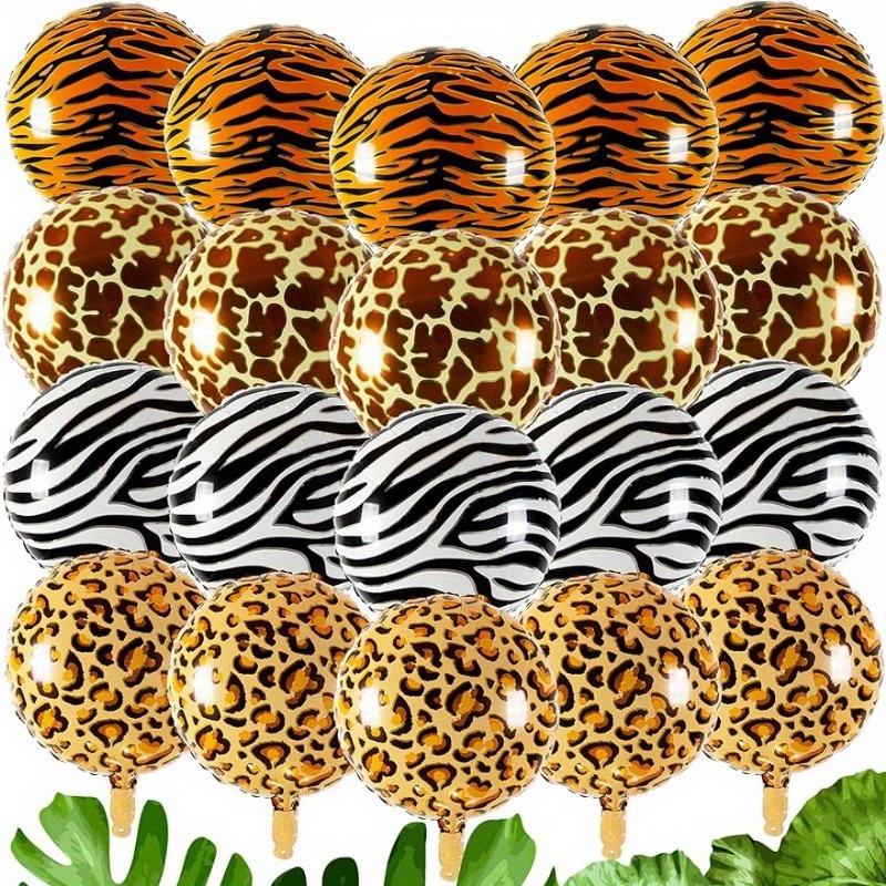 

20pcs Round Foil Balloon Tiger Leopard Zebra Pattern Helium Balloon Jungle Animal Party Provides Wild Animal Print Balloon Background For Zoo Theme Birthday Decoration, 18 Inch Christmas Decoration