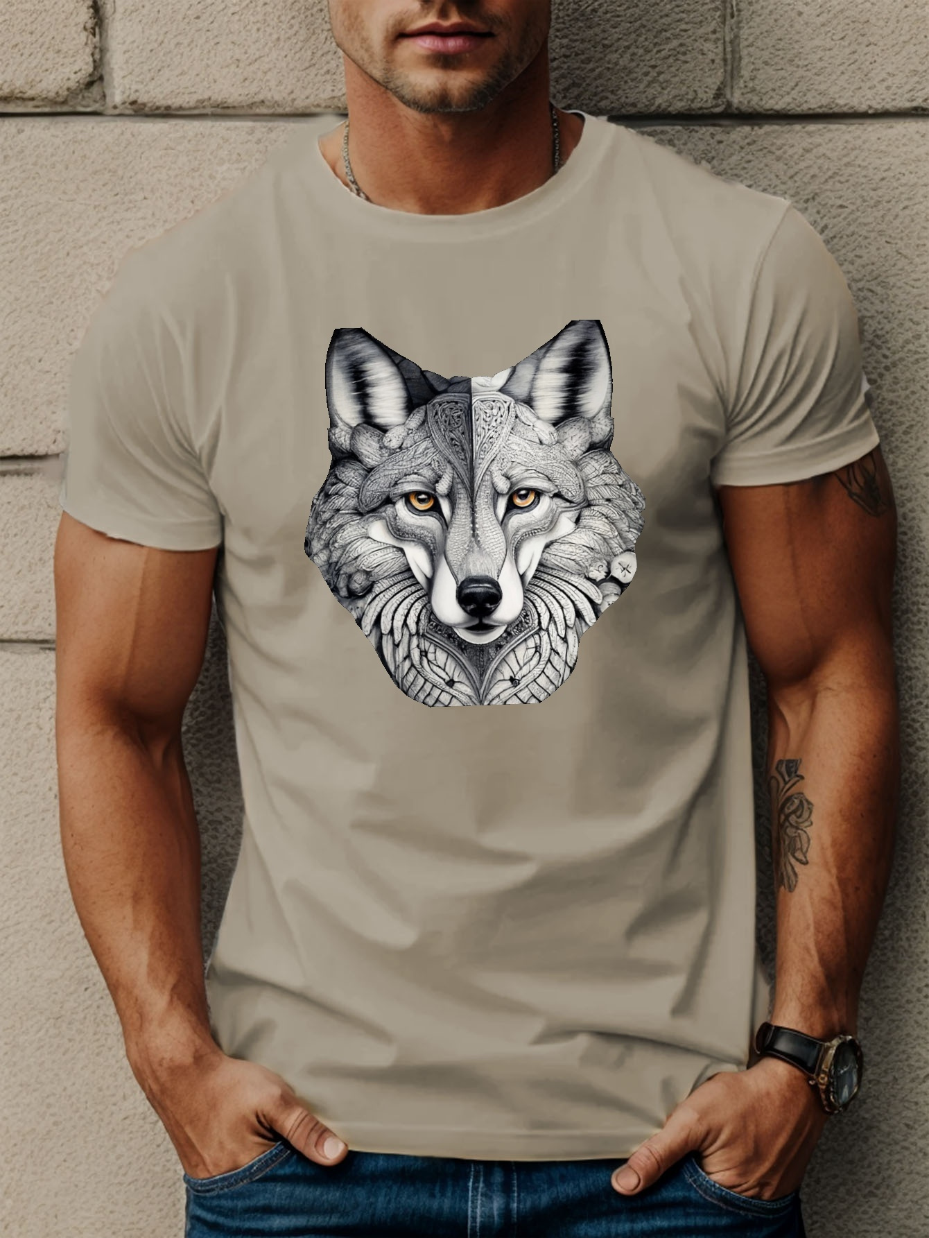 Camisas Hombre Estampado Cabeza Lobo Camisetas Sin Mangas - Temu Chile