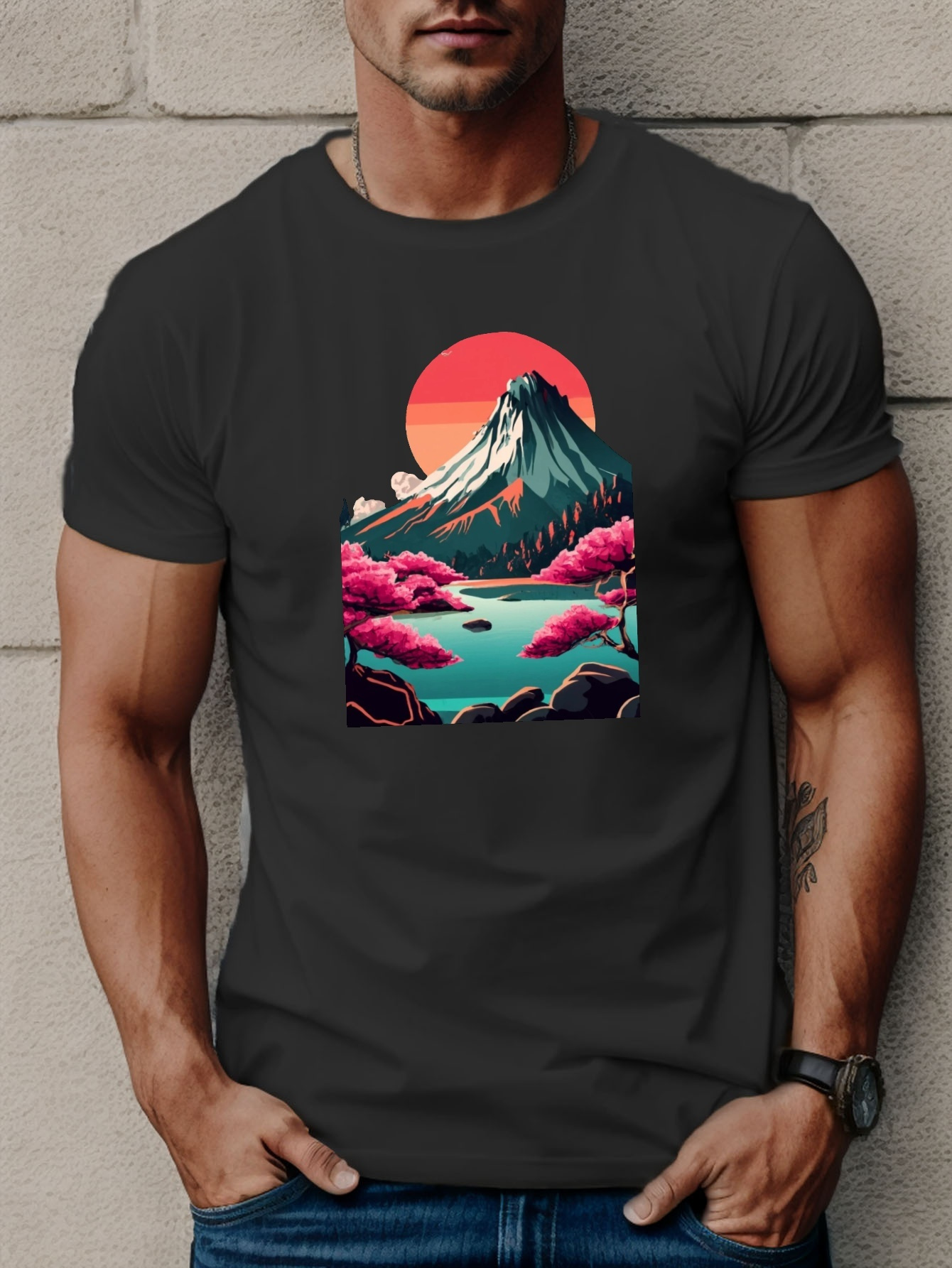 Camiseta Paisaje Hombre Camiseta con Estampado de árbol Informal de Verano  para Hombre, Blusa de Manga Corta con Cuello Redondo, Camiseta Camisetas