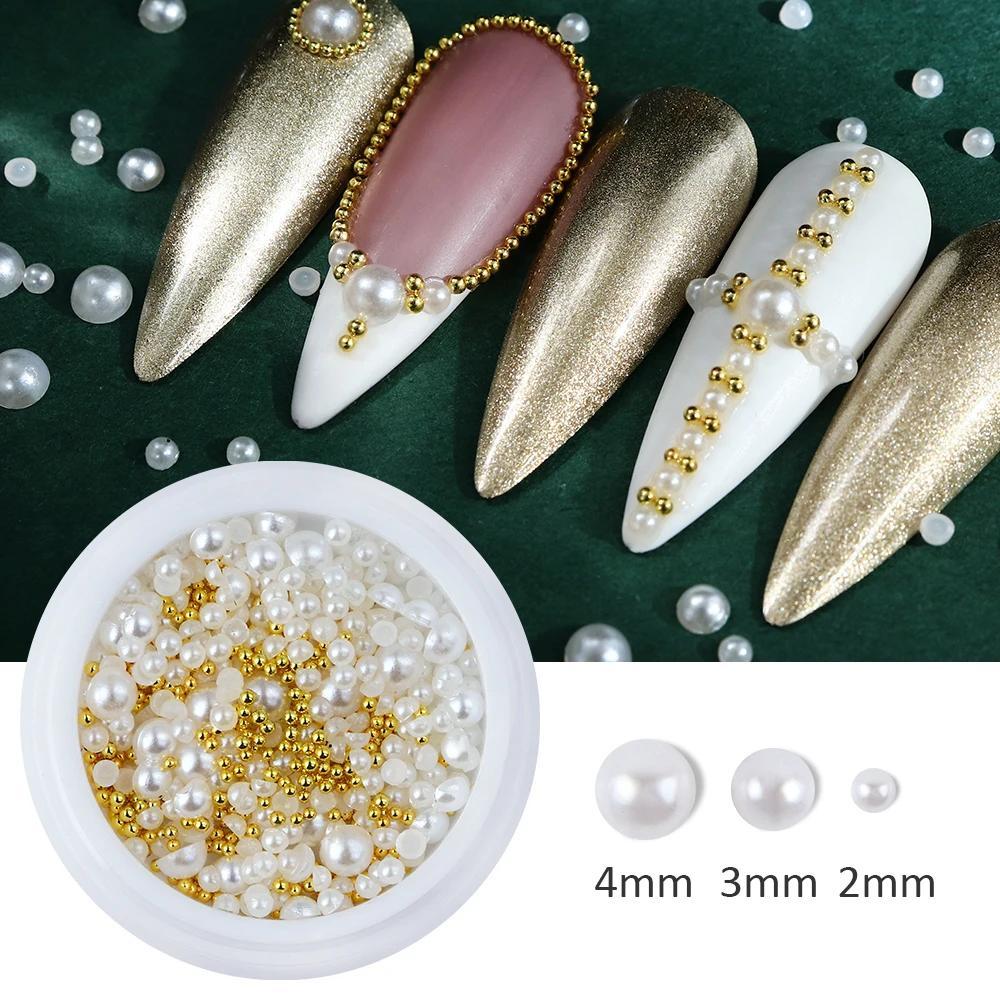 WOXINDA Heart for Nails Pearl for Nails Back Nail Pearl Set White  Rhinestone Half Round White Beige Pearl Home DIY Use 