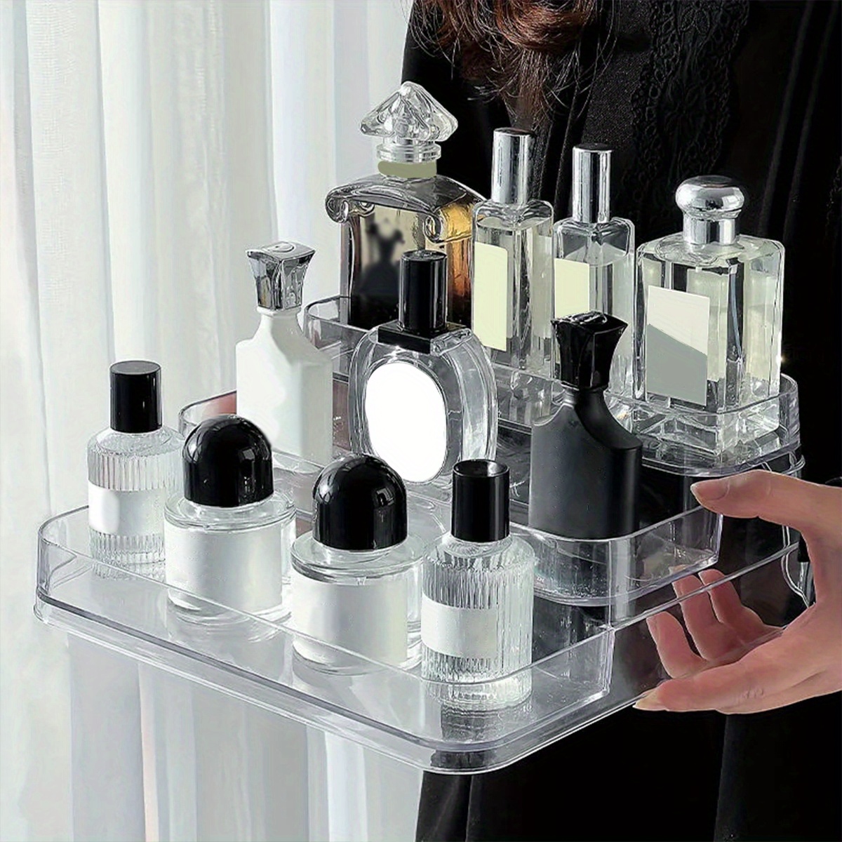360 Degree Rotation Perfume Tray/ Glass Organizador de Perfumes /Skincare  brass
