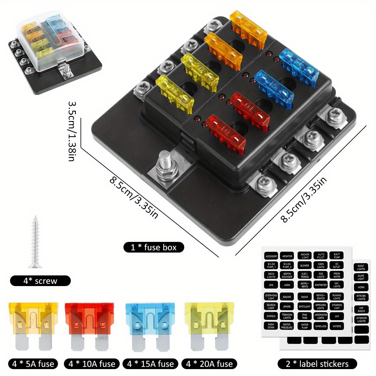 12V Marine Fuse Block: 12 Way Blade Fuse Panel with Ground & 12 Volt Fuse  Box