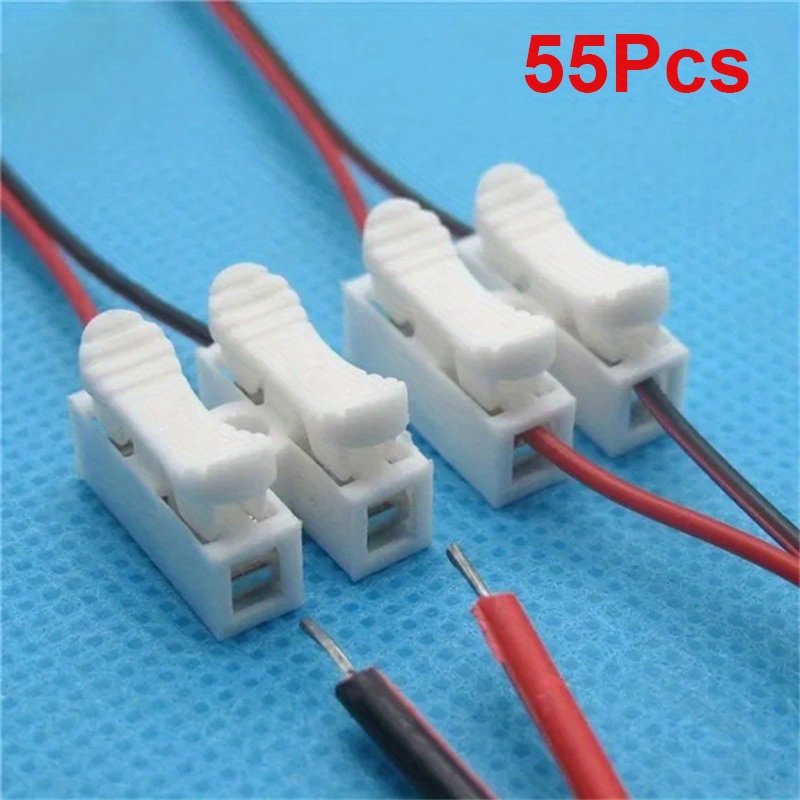 UMLIFE 55pcs Quick Connect CH-2 Spring Wire Connectors, PVC Insulated Copper Contact, Uncharged Electrical Cable Clamp Terminal Block Connector for Wiring
