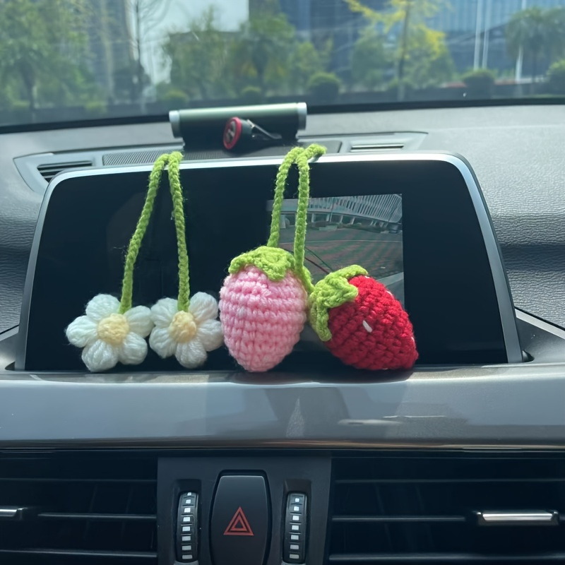 1 Pieza Linda Fresa Crochet Coche Espejo Colgante Accesorios - Temu