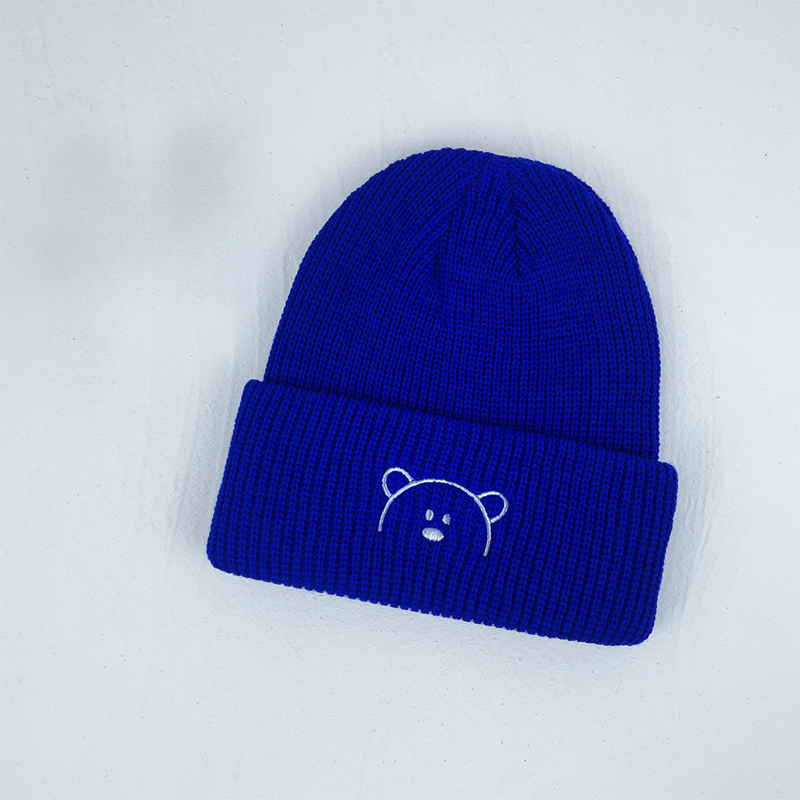 Kids Knitted Bear Embroidery Hat for Cold Weather