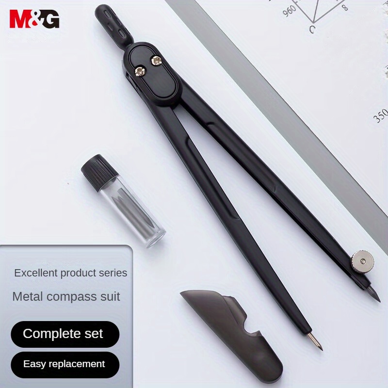 

M&g Metal Compass Set From The For Students, Ideal For Drawing And Exams (includes 3 Hb Pencil Leads) Student Stationery Set.