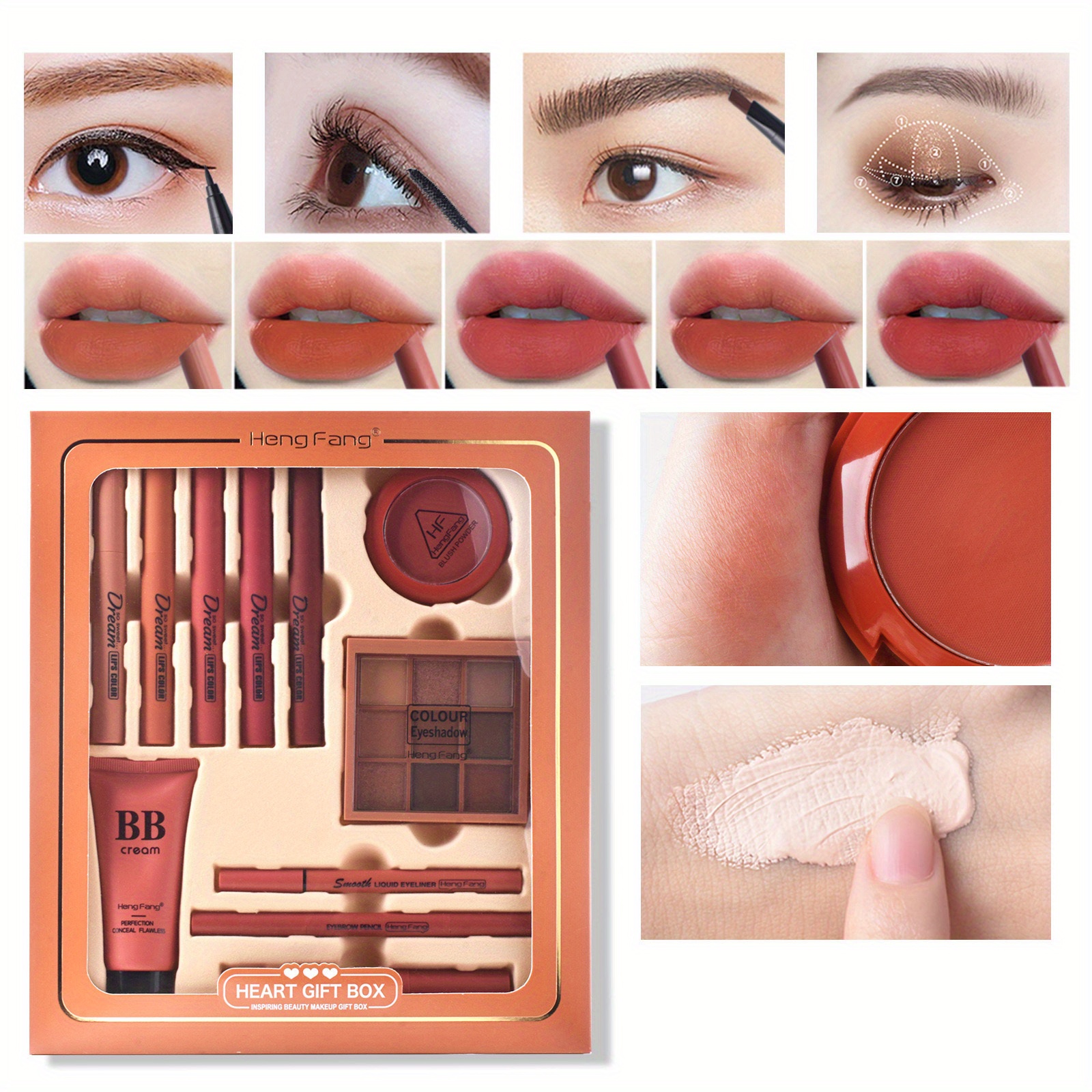 Estuche profesional de cuero con kit de maquillaje de espejo (sombra de  ojos, rubores, polvo, lápiz labial y más) Holiday Exclusive MU12 (rojo)