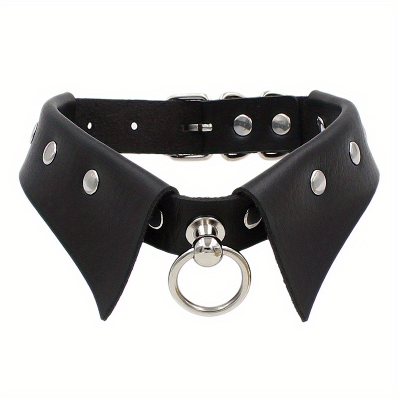 Stylish PU Leather Dog Collar Studded Collar Choker With Ring, Adjustable  Dog Neck Strap Pet Accessories