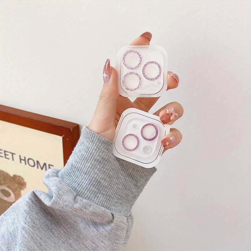 Flash Powder Integrated Lens Film For IPHONE 15 14 13 12 11 Promax Plus Rear Camera Transparent Glass Protection Ring