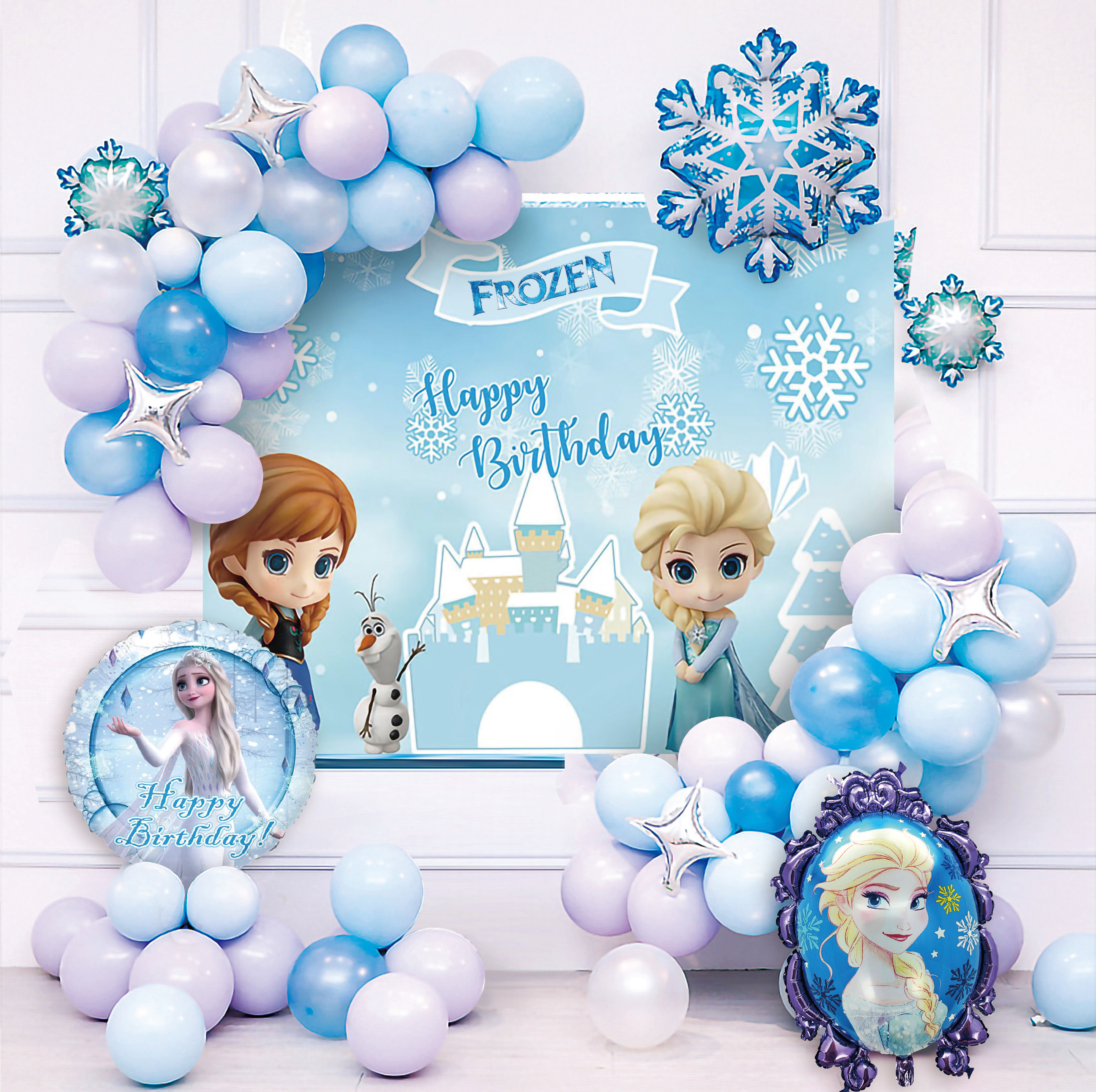 Frozen Birthday Decorations, Frozen Birthday Party Supplies Balloons Party  Decoration, Princess Happy Birthday Decoration with Snowflakes Confetti