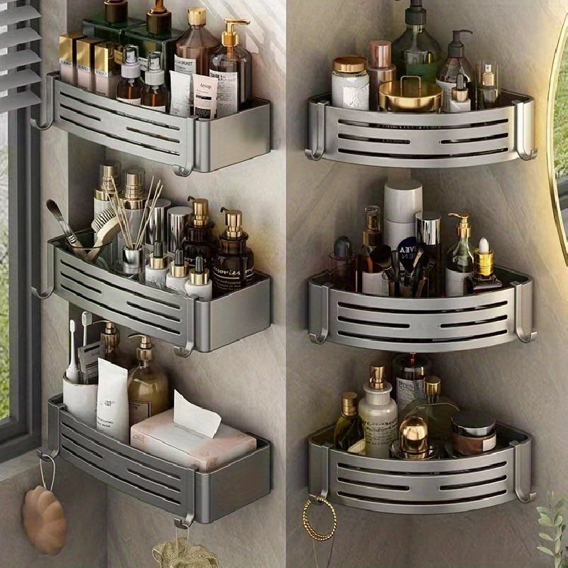 1pc No Drill Bathroom Shelf For Kitchen, Toilet, Shower With Soap & Bath  Product Holder, Shower Hooks & Wall Rack