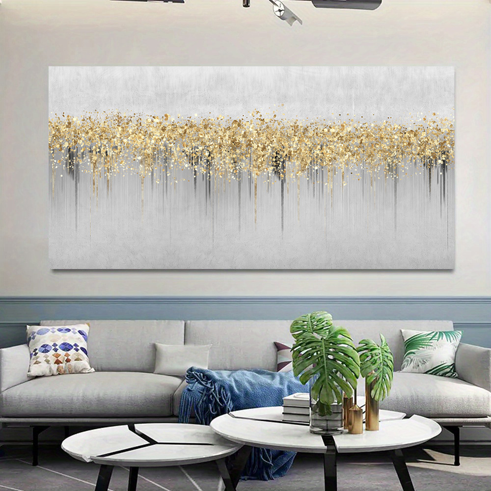 Cuadro abstracto de hojas doradas para pared, impresión en lienzo, tamaño  grande, cuadros decorativos para sala de estar, dormitorio, decoración del