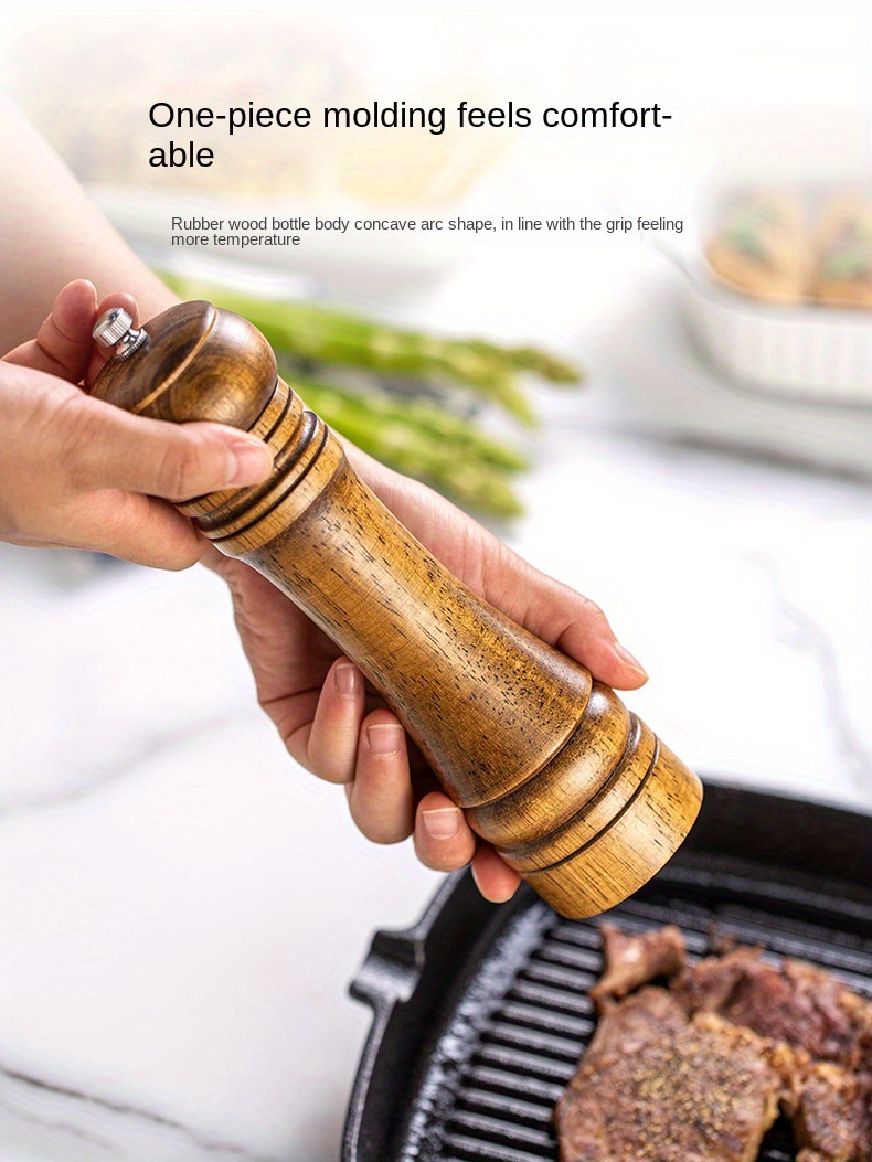 2 3pcs set wooden salt and pepper grinder set wood pepper mill wooden tray   manual   ground sea salt grain pepper mill bottle dinner table accessories kitchen tools chrismas gifts kitchen accessories details 5