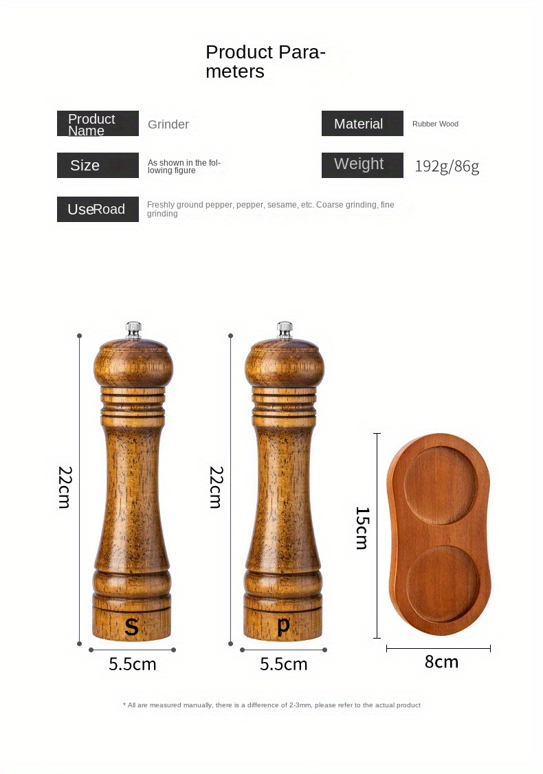 2 3pcs set wooden salt and pepper grinder set wood pepper mill wooden tray   manual   ground sea salt grain pepper mill bottle dinner table accessories kitchen tools chrismas gifts kitchen accessories details 6