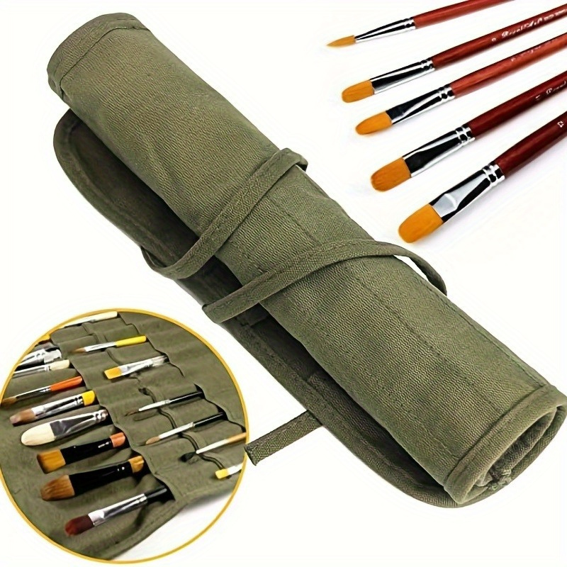 PEACNNG Canvas Art Paint Brush Holder & Storage Organizer Roll-Up Case Bag  - 24 Slot Pockets Carry Pouch 