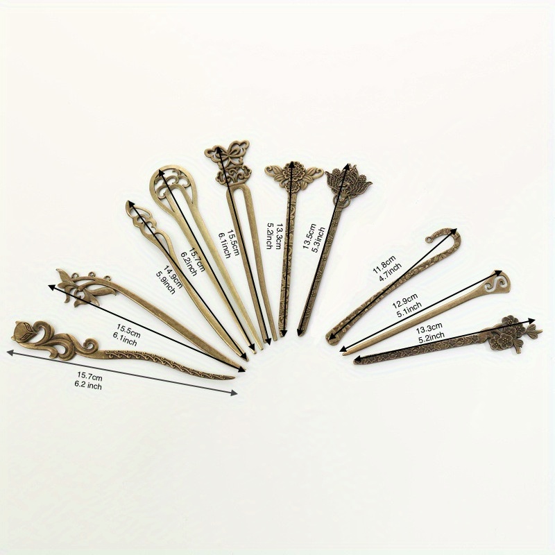 Image of 10pcs Elegant Vintage Metal Hair Sticks - Floral & Intricate Designs, Golden-tone Hair Pins For Women | Perfect For Bun & Updo Hairstyles, Hair Accessories