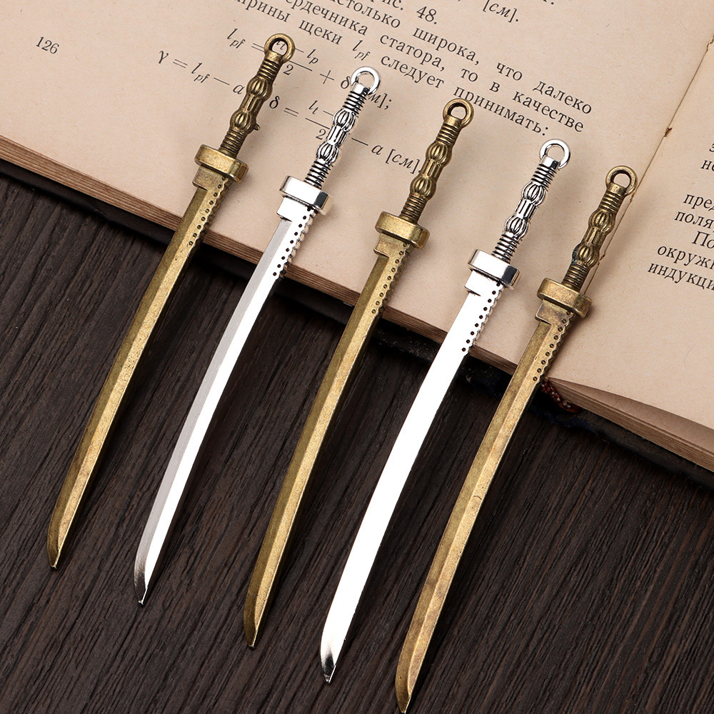 6Pcs/Set Creative Antique Swords Knife Bookmark Charms Metal Bookmarks  Pendants Book Clips Reading Mark Supplies Bookmark Gift