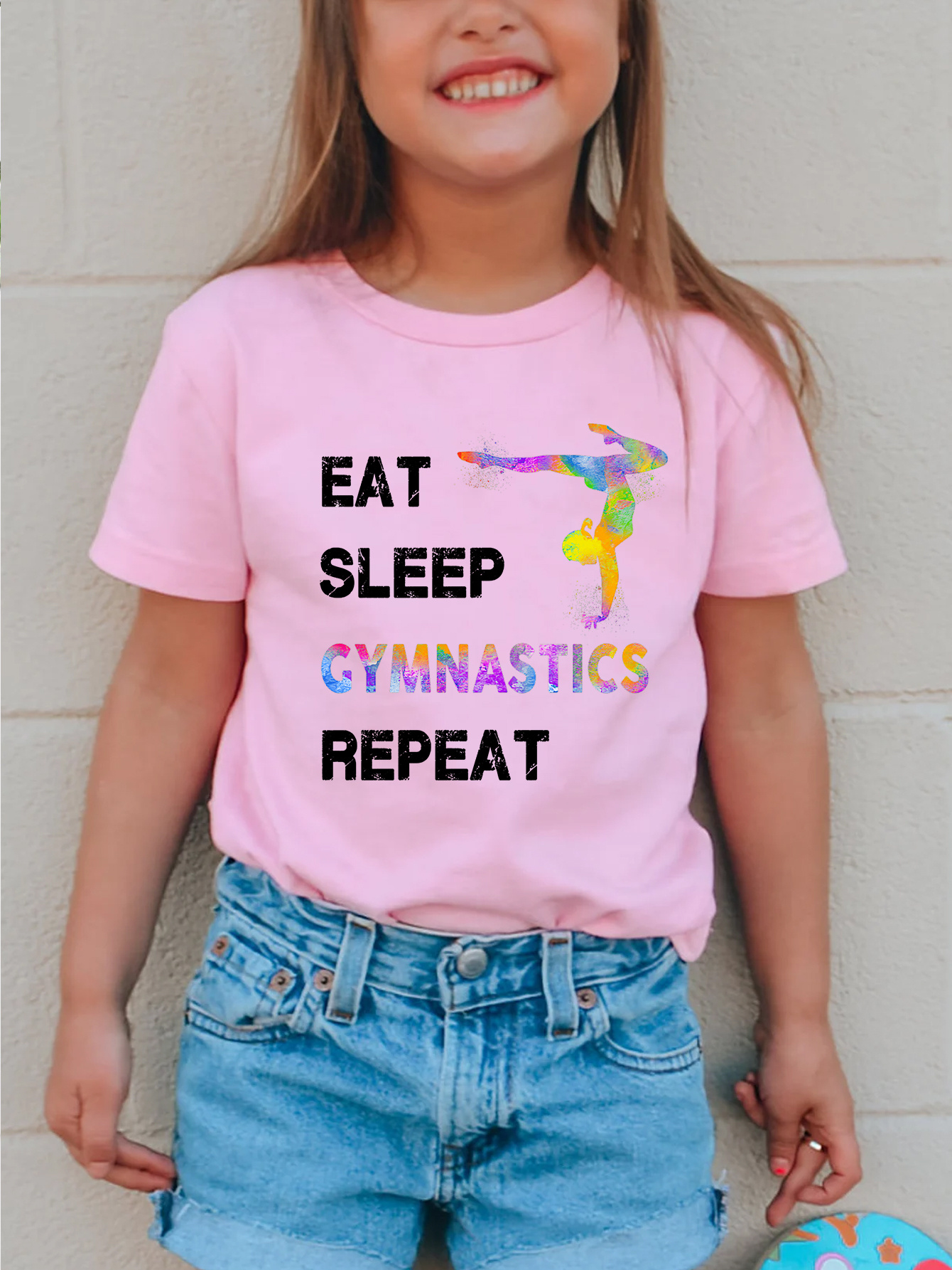 EAT SLEEP GYMNASTICS REPEAT Print Camiseta De Manga Curta - Temu