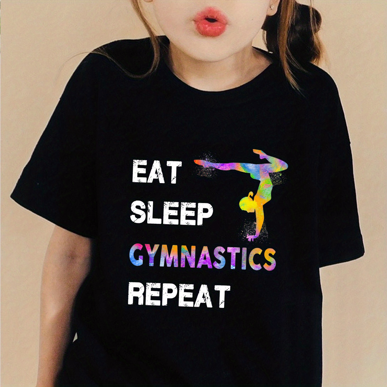 EAT SLEEP GYMNASTICS REPEAT Print Camiseta De Manga Curta - Temu