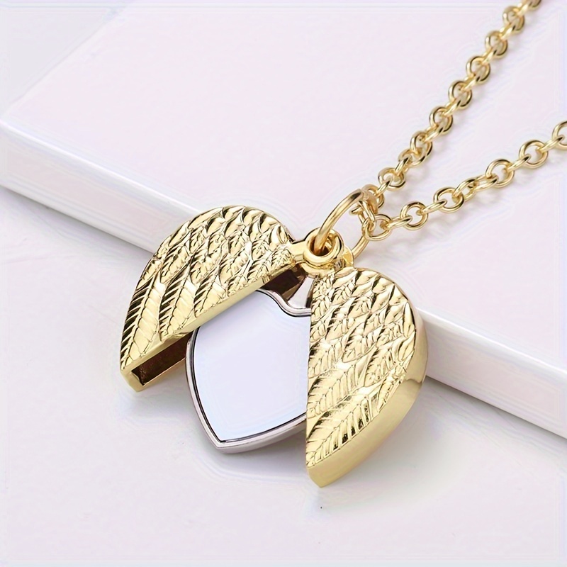 New!! Favor Sublimation Necklace Blank with Chain Open Close Photo Wings  Women Accessories Heat Transfer Blank Pendant Metal Jewelry Nec