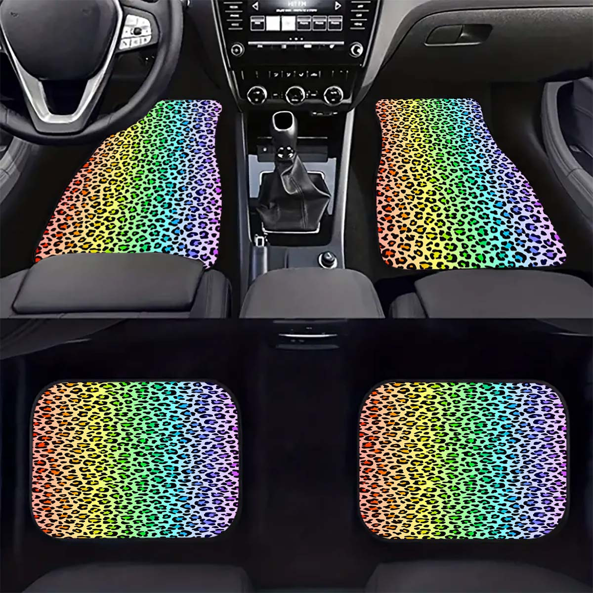 

1pc/2pcs/4pcs Colorful Leopard Pattern Car Floor Mats, Car Front & Rear Floor Mats, Car Interior Decoration Accessories