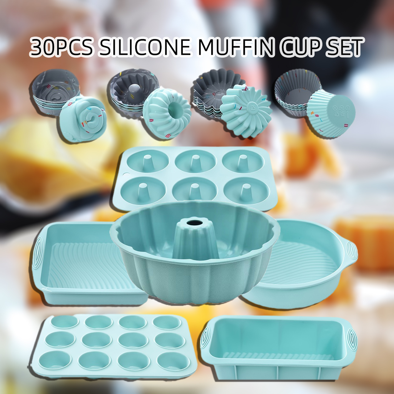  30pcs Nonstick Silicone Bakeware Set With Baking Pan, Silicone  Cake Molds, Baking Sheet, Donut Pan, Silicone Muffin Pan,Cake Pan, And 24  Pack Silicone Cupcake Mold Baking Cups: Home & Kitchen