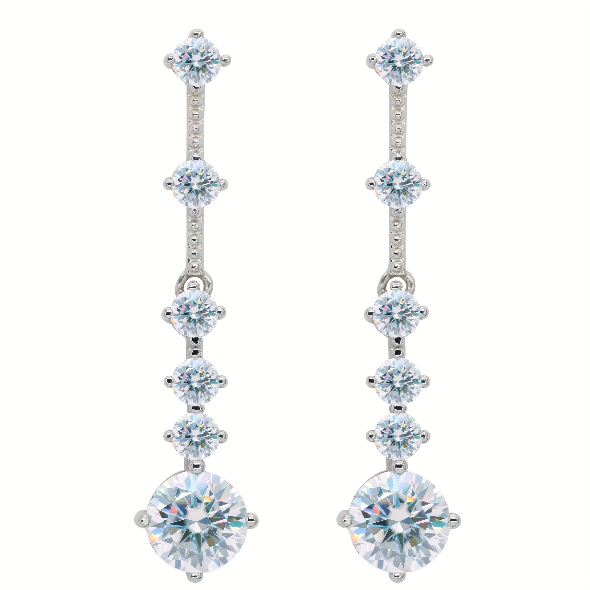 

1pair 925 Sterling Silver Moissanite Long Tassel Earrings, Wedding Engagement Jewelry