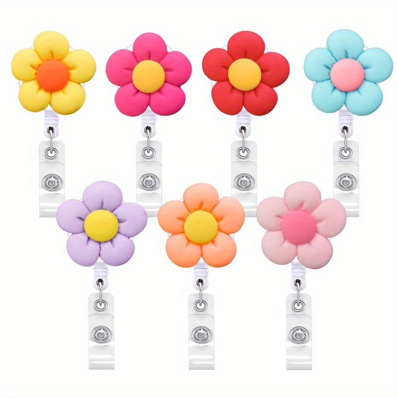 Flower Nurse Badge Reel Retractable Easy Pull Buckle Office School