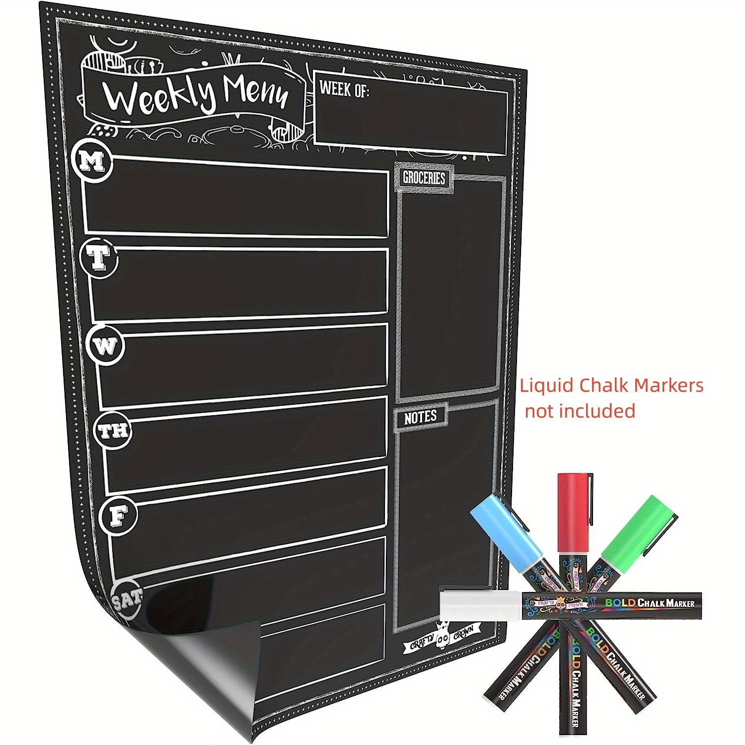 magnetic dry erase blackboard with chalkboard design for kitchen  fridge-office - includes 4 liquid chalk markers - 17x13 - refrigerator  black board organizer and planner 