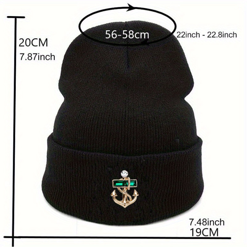 1pc Metal Golden Vintage Navy Anchor Stereoscopic Logo Rhinestone Beanie  Hat For UNISEX Gifts