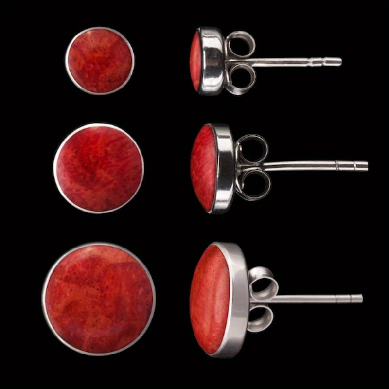 

2pcs Fashion Red Minimalist Round Men's Stud Earrings, Holiday Gifts
