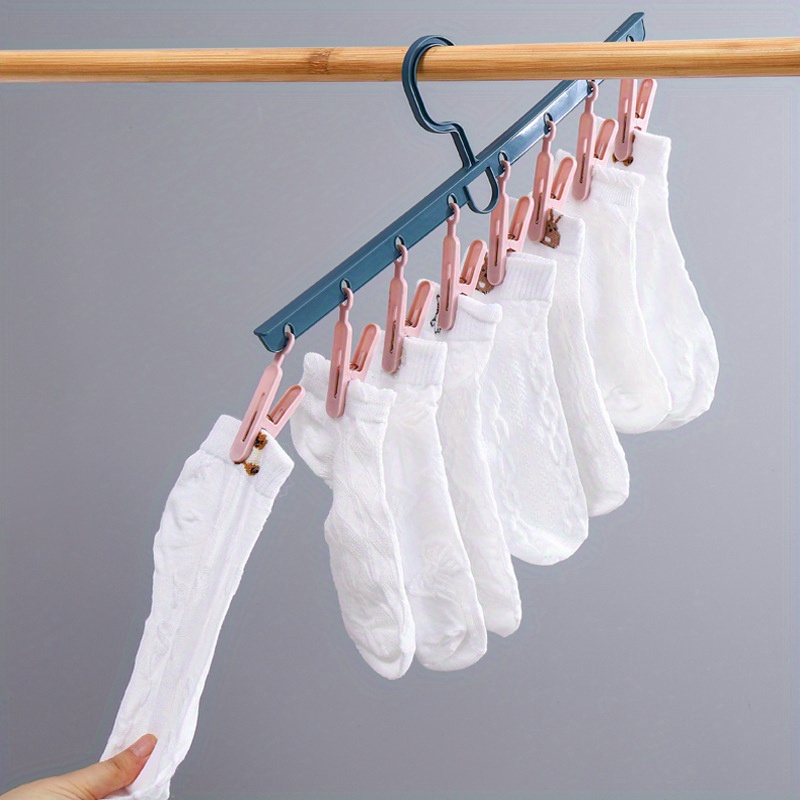 8 Clips Plastic Hanger, Multifunctional Windproof And Non-slip Sock Hanger,  Household Student Dormitory Clothes Hanger With Multiple Clips, Space-saving  Clothes Hanger Clips, Clothes Hanger, Folding Socks And Underwear Hanger -  Temu