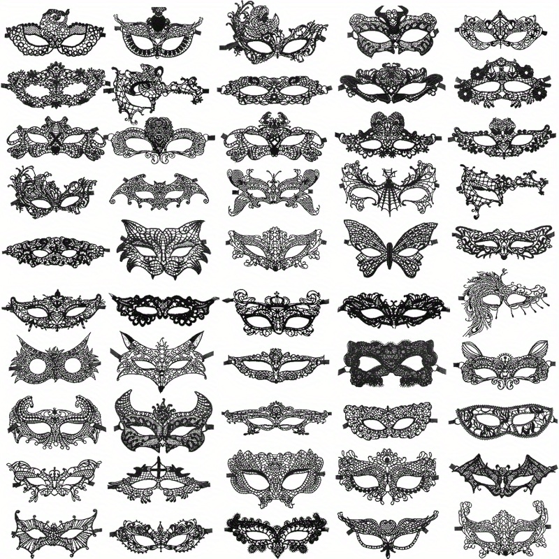 50pcs Lace Mask Makeup Ball Venice Eye Mask Women's Lace Mask Suitable for Makeup Ball Halloween Party Costume Carnival