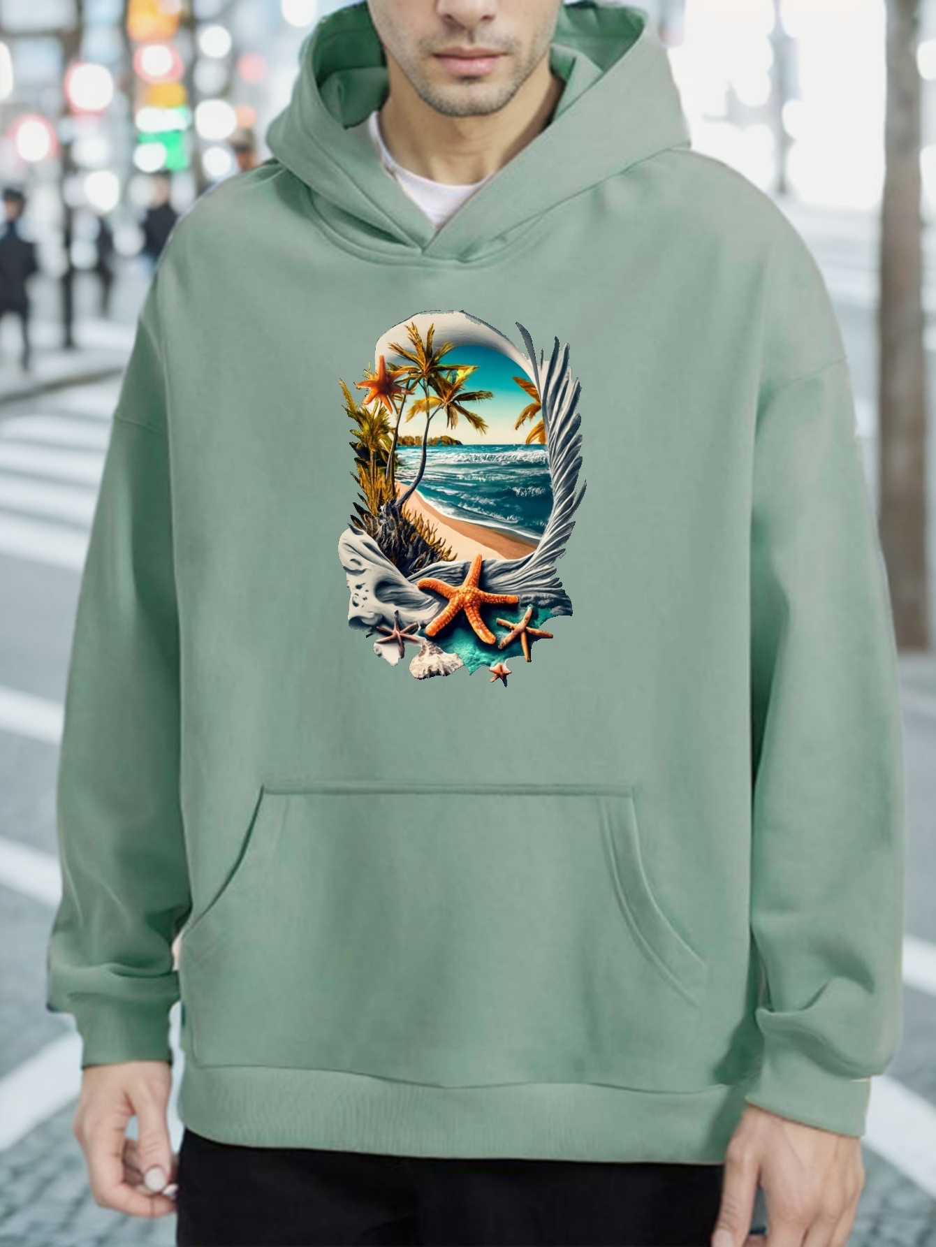 Beach Print Sweatshirt Men's Long Sleeve Hoodies Street - Temu