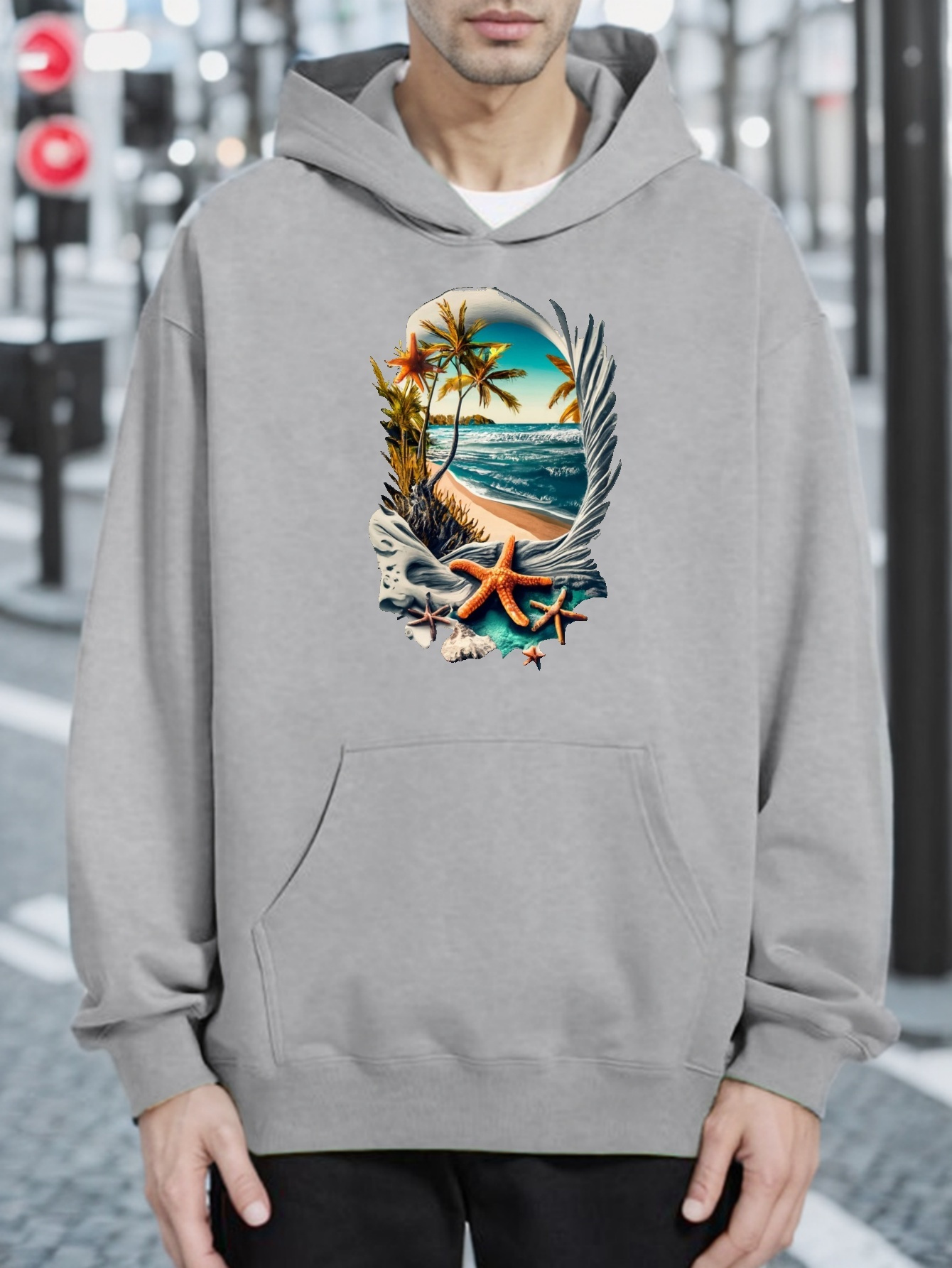 Beach Print Sweatshirt Men's Long Sleeve Hoodies Street - Temu Canada