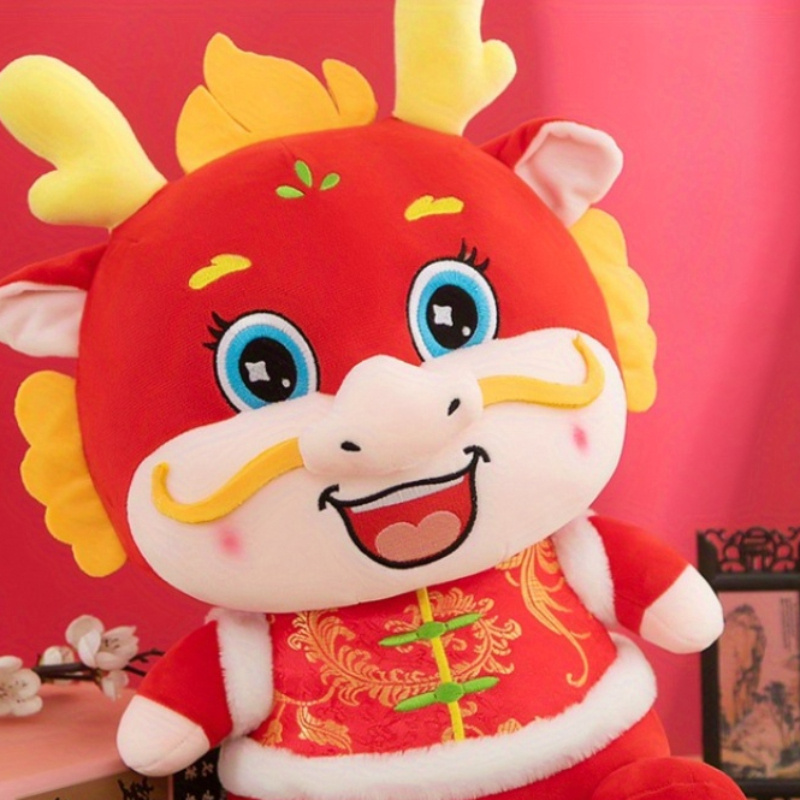 Year of 2024 Dragon Mascot Plush Doll Wear Folk Style Traditional