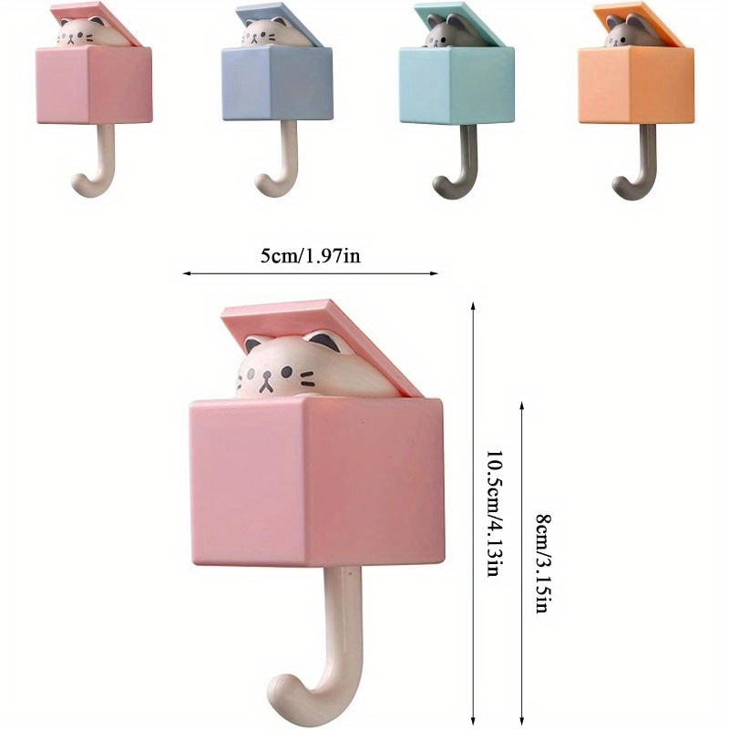 Creative Adhesive Cat Coat Hook Cute Key Holder Wall Plastic - Temu
