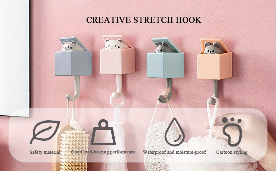 Creative Adhesive Coat Hook,4Pcs Cute Pet Hooks for  Coat,Scarf,Hat,Towel,Key,Bag,Utility Cat Hook for Wall Hanging Decorations  