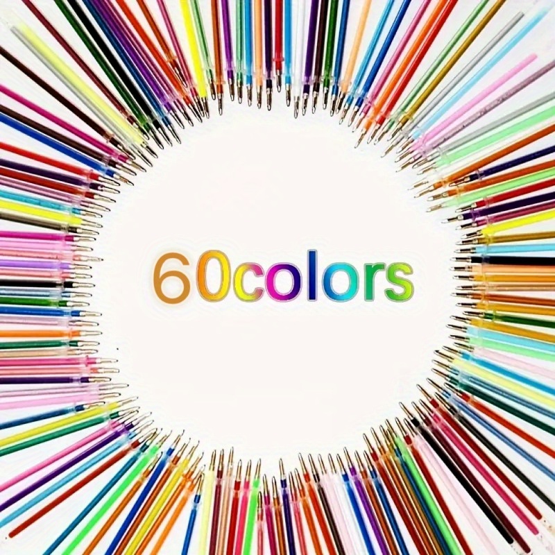 

60pcs Glitter Pen Set - 1.0mm Refills For Art, Writing, Painting And Graffiti - Multicolor Flash Gel Pens