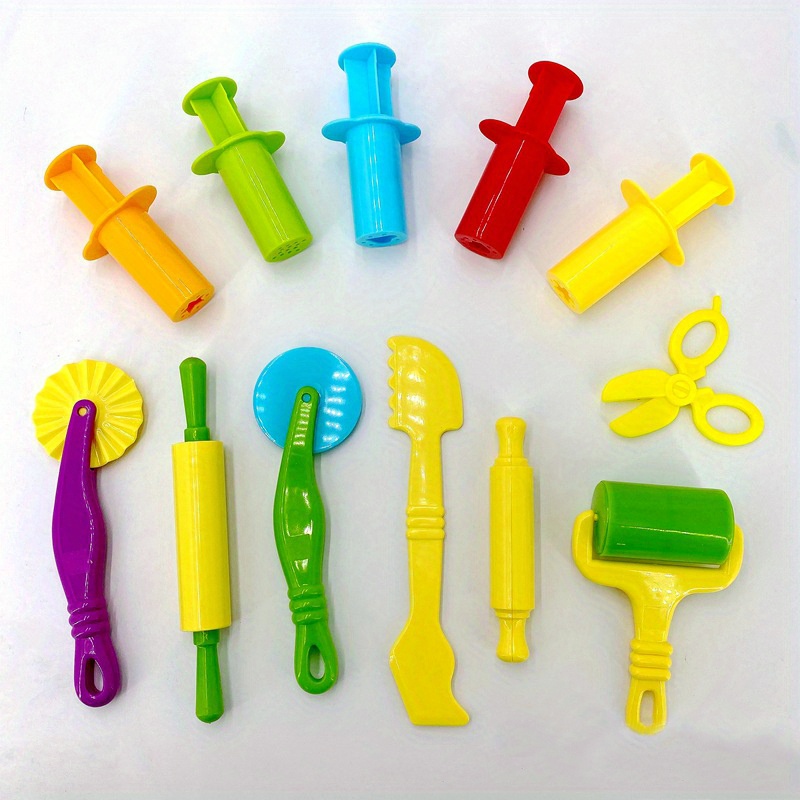 Kit de herramientas de plastilina con extrusora de masa, tijeras de masa,  rodillo y cuchillo de plastilina, 12 herramientas de plastilina de plástico  para niños (colores aleatorios)